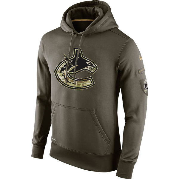 Men NHL Vancouver Canucks Nike Olive Salute To Service KO Performance Hoodie Green